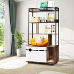 Cat Litter Box Enclosure with 4-Tier Storage - Hidden Litter Box Furniture with Scratching Post