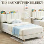 Lit enfant, cadre de lit simple rembourré avec tête de lit de rangement et sommier à lattes, rembourré en velours, adapté aux lits pour garçons et filles