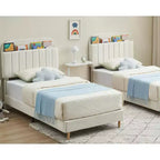 Lit enfant, cadre de lit simple rembourré avec tête de lit de rangement et sommier à lattes, rembourré en velours, adapté aux lits pour garçons et filles