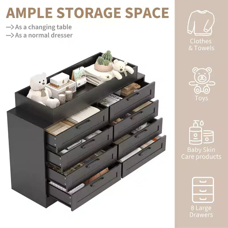 Commode à langer 8 tiroirs – Commode de chambre d'enfant multifonctionnelle avec étagères à langer pour chambre à coucher