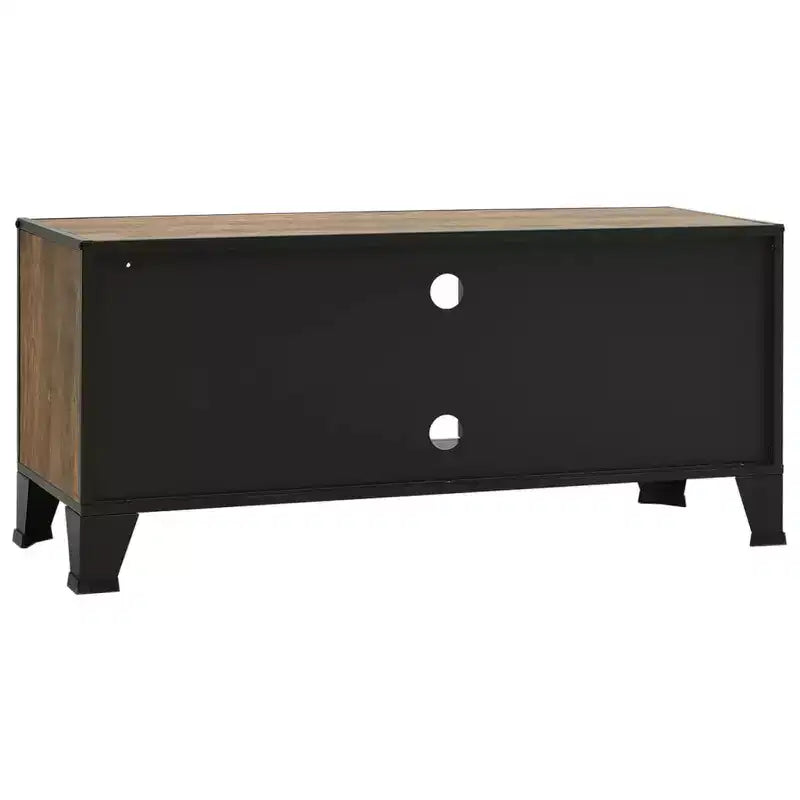 Meuble TV industriel CLIHOME et table console avec 2 portes en maille métallique, meuble de divertissement avec armoire de rangement
