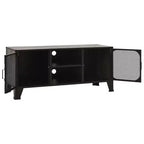 Meuble TV industriel CLIHOME et table console avec 2 portes en maille métallique, meuble de divertissement avec armoire de rangement