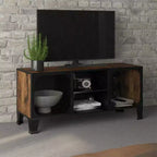 Meuble TV industriel CLIHOME et table console avec 2 portes en maille métallique, meuble de divertissement avec armoire de rangement