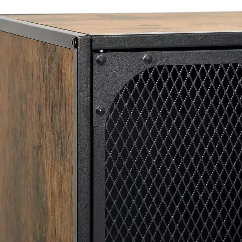 Meuble TV industriel CLIHOME et table console avec 2 portes en maille métallique, meuble de divertissement avec armoire de rangement