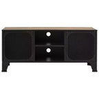 Meuble TV industriel CLIHOME et table console avec 2 portes en maille métallique, meuble de divertissement avec armoire de rangement