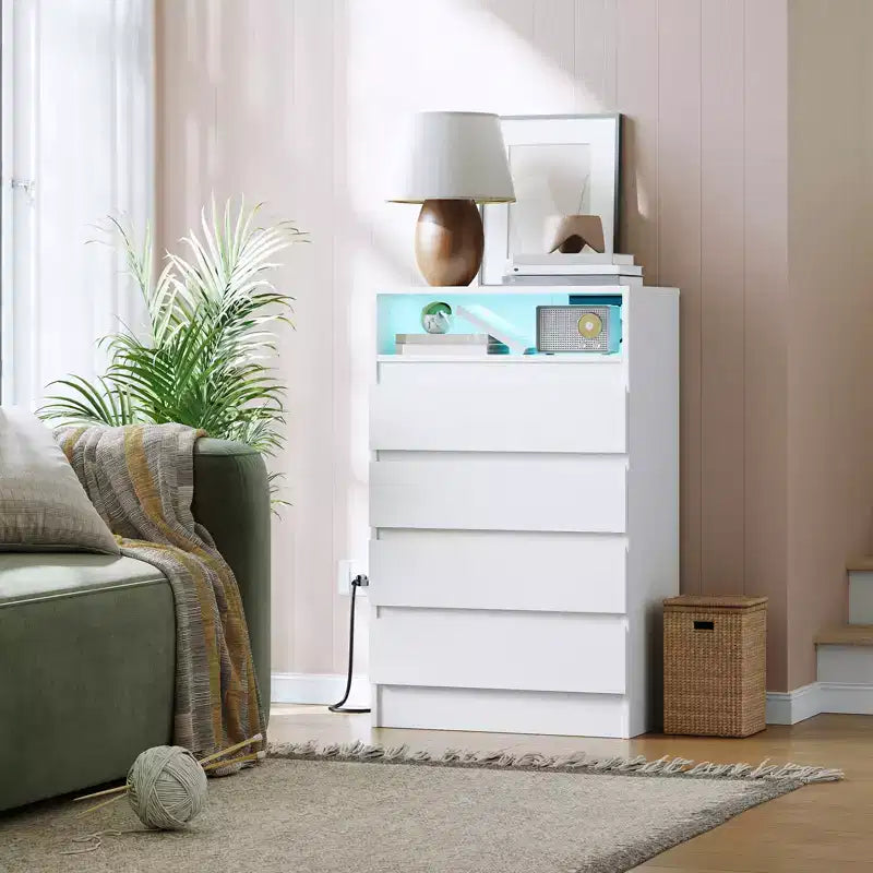 Commode à 4 tiroirs, Commode moderne, Meuble de rangement pour chambre, salon, entrée