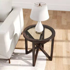 Coffee Table Living Room Coffee Table with Round Transparent Glass Top, Anti-Scratch Design, Modern Coffee Table