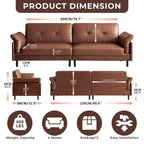 Canapé Chesterfield 228 cm en cuir marron de style Mid-Century avec extérieur en bois massif et capitonnage fait main, canapé d'angle rétro en cuir 4 places pour salon