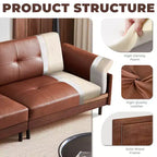 Canapé Chesterfield 228 cm en cuir marron de style Mid-Century avec extérieur en bois massif et capitonnage fait main, canapé d'angle rétro en cuir 4 places pour salon