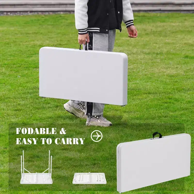 Table pliante portable 34, table utilitaire robuste pliable en deux avec poignée, table à manger carrée d'extérieur pour pique-nique, camping et fête