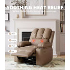 Fauteuil inclinable électrique 22/27 avec fonction chauffante et massante. Pivote à 360°, bascule, dispose d'un porte-gobelet et d'un revêtement en similicuir, idéal pour le salon, la chambre ou la chambre de bébé.
