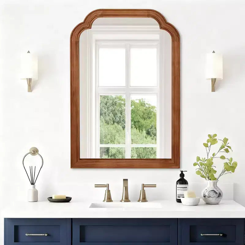Miroir décoratif mural d'intérieur en bois massif couleur bois naturel, cadre coins arrondis, style ferme, 20 x 30 pouces
