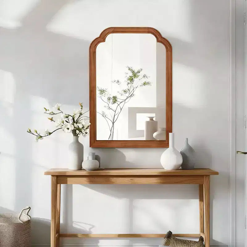 Miroir décoratif mural d'intérieur en bois massif couleur bois naturel, cadre coins arrondis, style ferme, 20 x 30 pouces