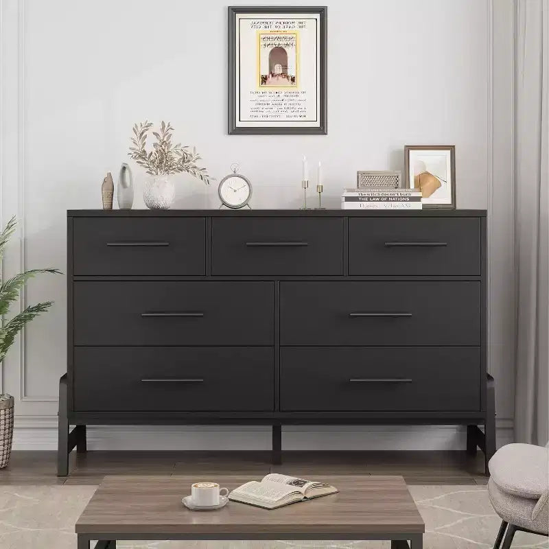 Commode Acekool à 7 tiroirs, Grande commode de rangement moderne avec pieds en R, Meuble de rangement de chambre à coucher