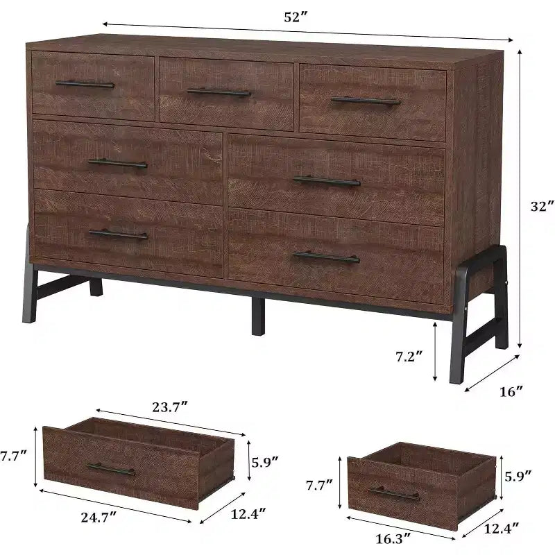 Commode Acekool à 7 tiroirs, Grande commode de rangement moderne avec pieds en R, Meuble de rangement de chambre à coucher