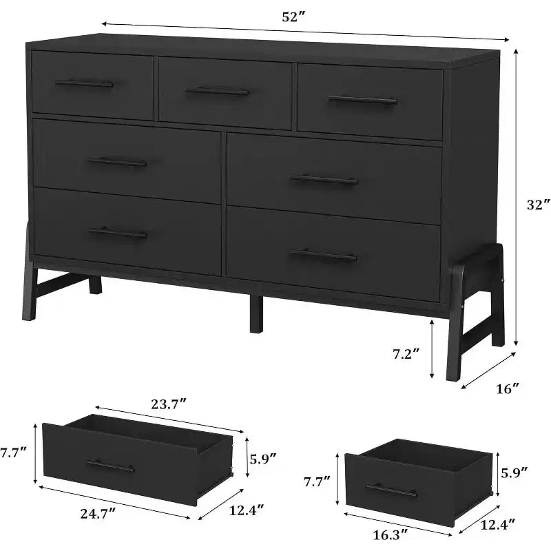 Commode Acekool à 7 tiroirs, Grande commode de rangement moderne avec pieds en R, Meuble de rangement de chambre à coucher