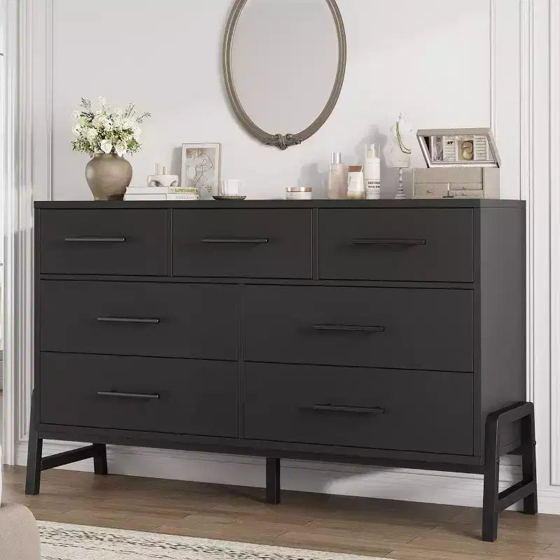 Commode Acekool à 7 tiroirs, Grande commode de rangement moderne avec pieds en R, Meuble de rangement de chambre à coucher