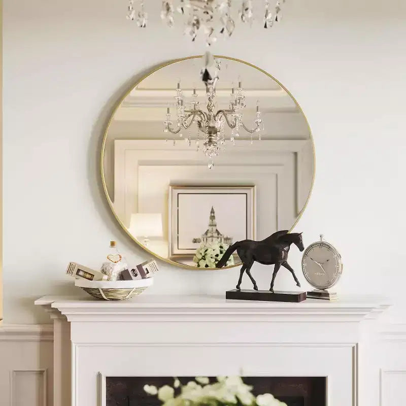 39 Inch Gold Aluminum Framed Round Wall Mirror for Bathroom Vanity Bedroom Entryway and Living Room