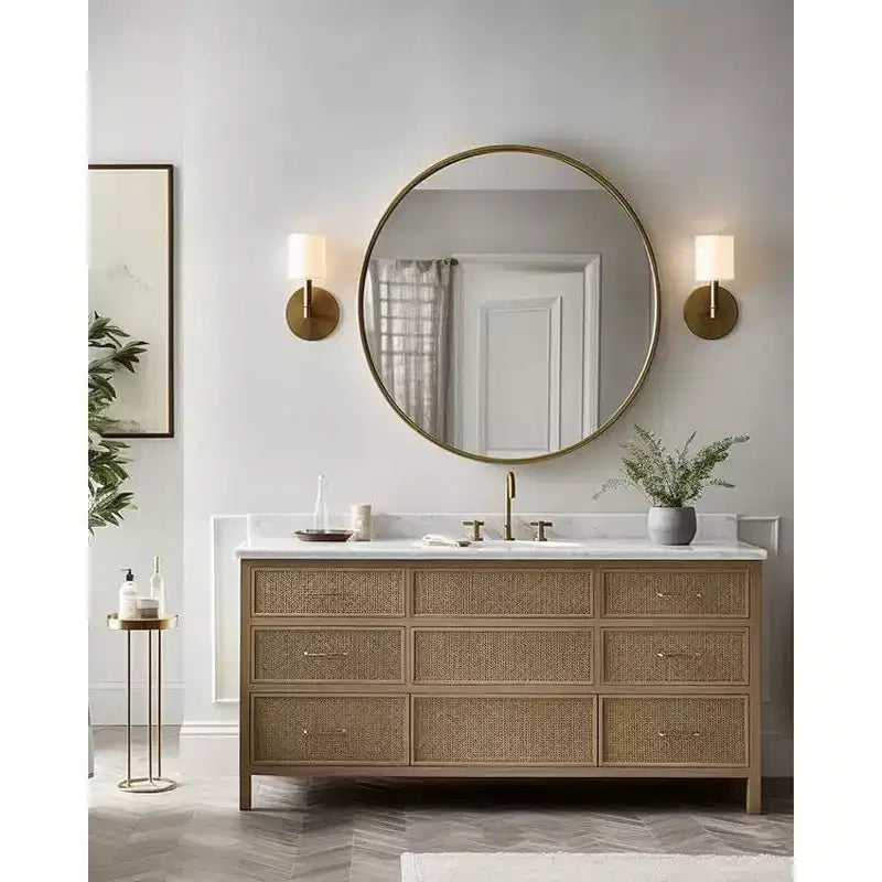 Miroir Mural Rond de 39 Pouces Doré avec Cadre en Aluminium pour Salle de Bain, Coiffeuse, Chambre, Entrée et Salon