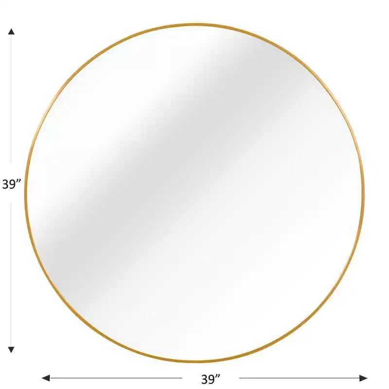 Miroir Mural Rond de 39 Pouces Doré avec Cadre en Aluminium pour Salle de Bain, Coiffeuse, Chambre, Entrée et Salon