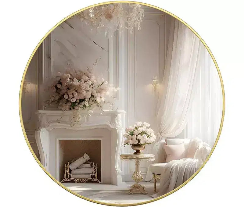 Miroir Mural Rond de 39 Pouces Doré avec Cadre en Aluminium pour Salle de Bain, Coiffeuse, Chambre, Entrée et Salon