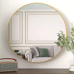 Miroir Mural Rond de 39 Pouces Doré avec Cadre en Aluminium pour Salle de Bain, Coiffeuse, Chambre, Entrée et Salon