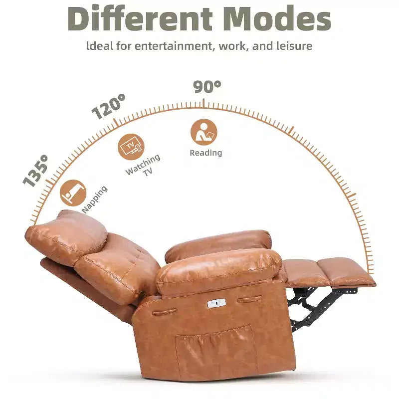Fauteuil inclinable électrique en similicuir de 37,4 po, fauteuil inclinable réglable, rembourrage en éponge 1,5X, largeur d'assise, porte-gobelets, canapé simple ergonomique