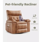 Fauteuil inclinable électrique en similicuir de 37,4 po, fauteuil inclinable réglable, rembourrage en éponge 1,5X, largeur d'assise, porte-gobelets, canapé simple ergonomique