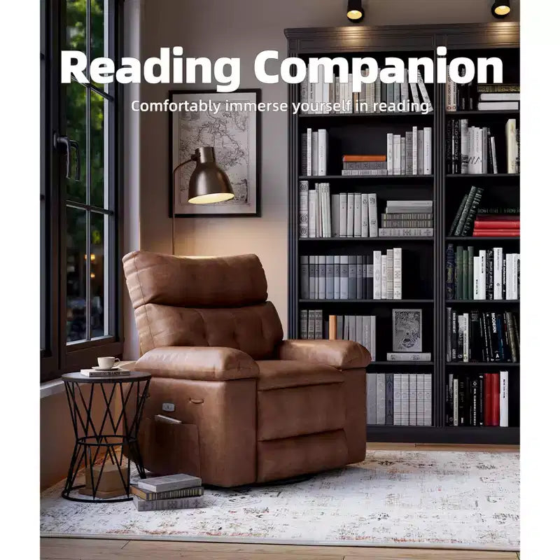Fauteuil inclinable électrique en similicuir de 37,4 po, fauteuil inclinable réglable, rembourrage en éponge 1,5X, largeur d'assise, porte-gobelets, canapé simple ergonomique