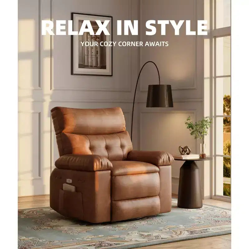Fauteuil inclinable électrique en similicuir de 37,4 po, fauteuil inclinable réglable, rembourrage en éponge 1,5X, largeur d'assise, porte-gobelets, canapé simple ergonomique