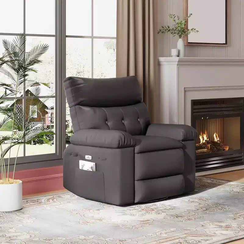 Fauteuil inclinable électrique en similicuir de 37,4 po, fauteuil inclinable réglable, rembourrage en éponge 1,5X, largeur d'assise, porte-gobelets, canapé simple ergonomique
