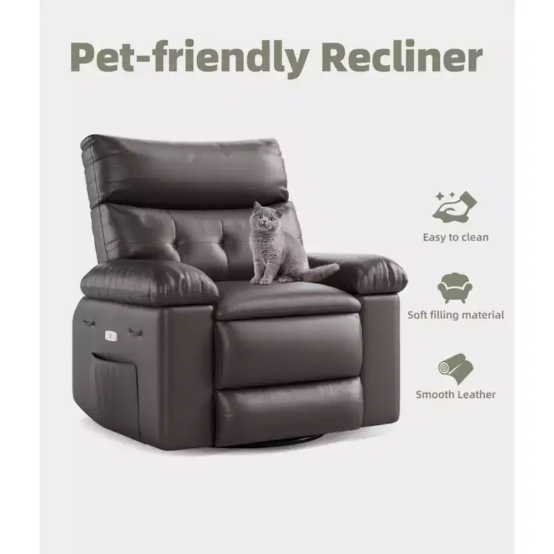 Fauteuil inclinable électrique en similicuir de 37,4 po, fauteuil inclinable réglable, rembourrage en éponge 1,5X, largeur d'assise, porte-gobelets, canapé simple ergonomique