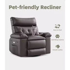 Fauteuil inclinable électrique en similicuir de 37,4 po, fauteuil inclinable réglable, rembourrage en éponge 1,5X, largeur d'assise, porte-gobelets, canapé simple ergonomique