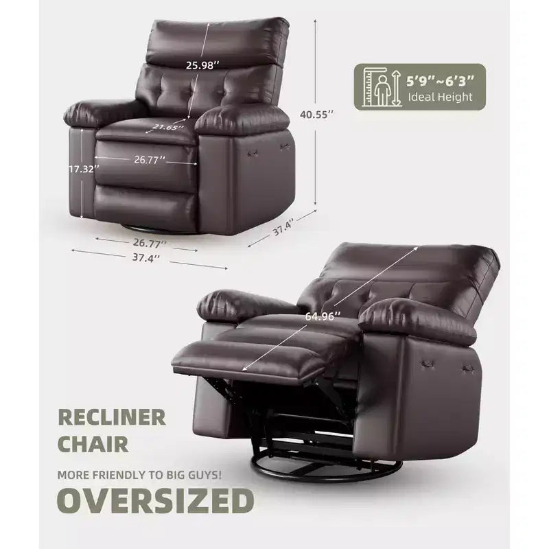 Fauteuil inclinable électrique en similicuir de 37,4 po, fauteuil inclinable réglable, rembourrage en éponge 1,5X, largeur d'assise, porte-gobelets, canapé simple ergonomique