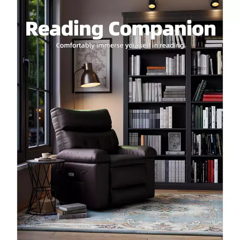 Fauteuil inclinable électrique en similicuir de 37,4 po, fauteuil inclinable réglable, rembourrage en éponge 1,5X, largeur d'assise, porte-gobelets, canapé simple ergonomique