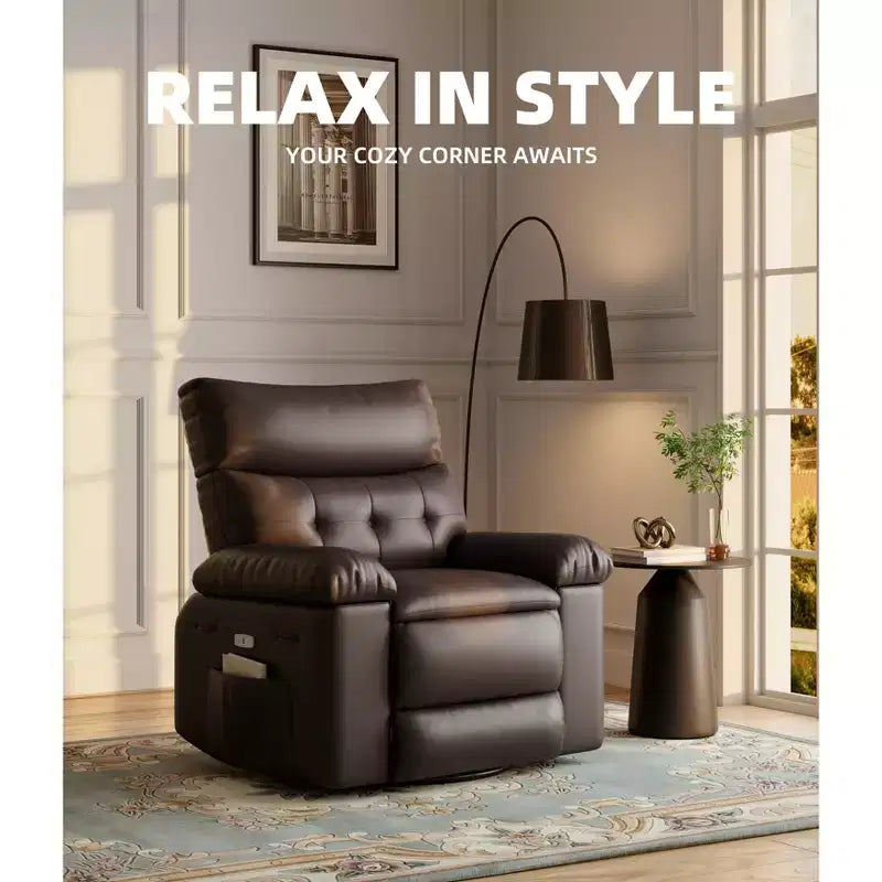 Fauteuil inclinable électrique en similicuir de 37,4 po, fauteuil inclinable réglable, rembourrage en éponge 1,5X, largeur d'assise, porte-gobelets, canapé simple ergonomique