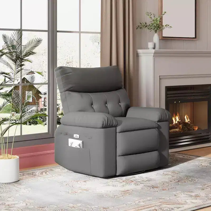 Fauteuil inclinable électrique en similicuir de 37,4 po, fauteuil inclinable réglable, rembourrage en éponge 1,5X, largeur d'assise, porte-gobelets, canapé simple ergonomique