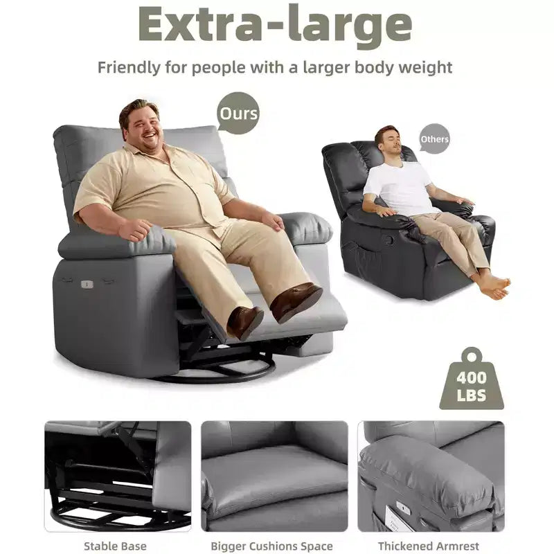 Fauteuil inclinable électrique en similicuir de 37,4 po, fauteuil inclinable réglable, rembourrage en éponge 1,5X, largeur d'assise, porte-gobelets, canapé simple ergonomique