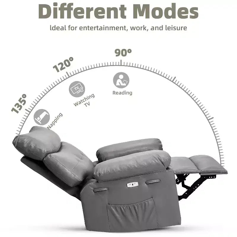 Fauteuil inclinable électrique en similicuir de 37,4 po, fauteuil inclinable réglable, rembourrage en éponge 1,5X, largeur d'assise, porte-gobelets, canapé simple ergonomique