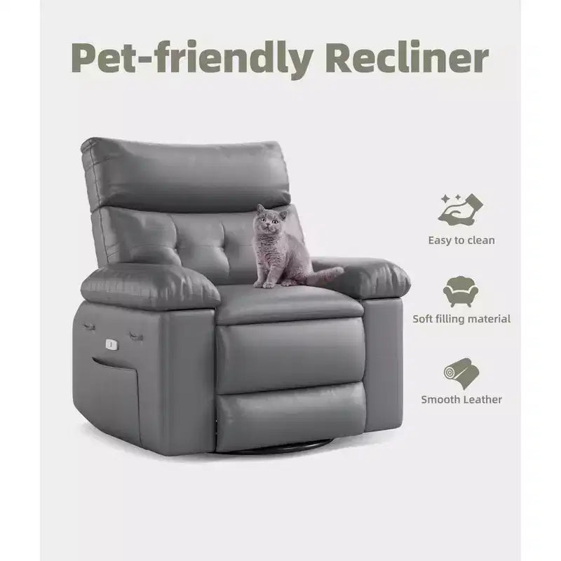 Fauteuil inclinable électrique en similicuir de 37,4 po, fauteuil inclinable réglable, rembourrage en éponge 1,5X, largeur d'assise, porte-gobelets, canapé simple ergonomique