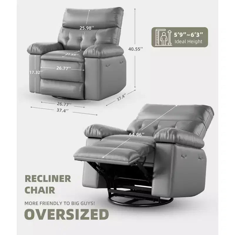 Fauteuil inclinable électrique en similicuir de 37,4 po, fauteuil inclinable réglable, rembourrage en éponge 1,5X, largeur d'assise, porte-gobelets, canapé simple ergonomique