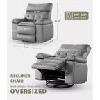 Fauteuil inclinable électrique en similicuir de 37,4 po, fauteuil inclinable réglable, rembourrage en éponge 1,5X, largeur d'assise, porte-gobelets, canapé simple ergonomique