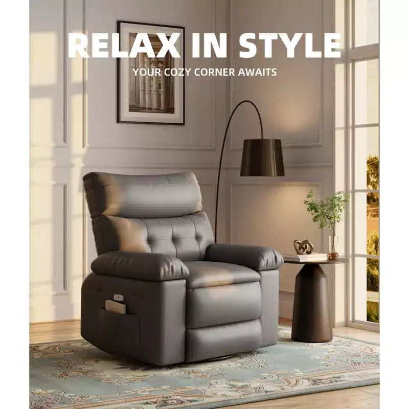 Fauteuil inclinable électrique en similicuir de 37,4 po, fauteuil inclinable réglable, rembourrage en éponge 1,5X, largeur d'assise, porte-gobelets, canapé simple ergonomique