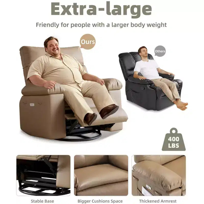 Fauteuil inclinable électrique en similicuir de 37,4 po, fauteuil inclinable réglable, rembourrage en éponge 1,5X, largeur d'assise, porte-gobelets, canapé simple ergonomique