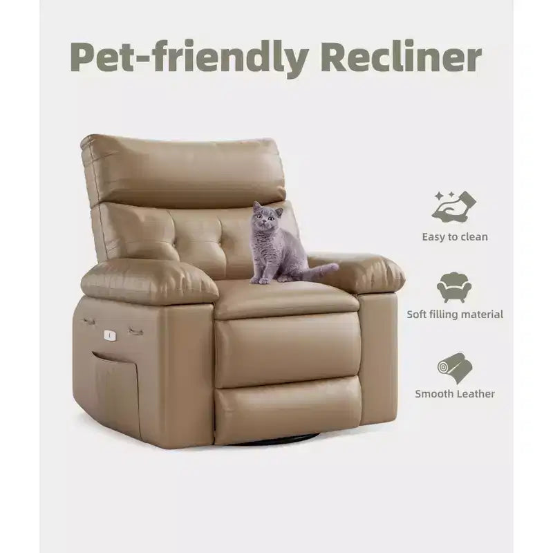 Fauteuil inclinable électrique en similicuir de 37,4 po, fauteuil inclinable réglable, rembourrage en éponge 1,5X, largeur d'assise, porte-gobelets, canapé simple ergonomique