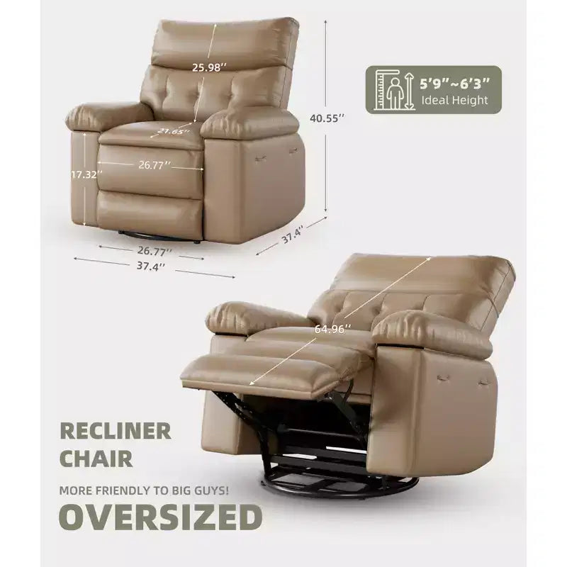 Fauteuil inclinable électrique en similicuir de 37,4 po, fauteuil inclinable réglable, rembourrage en éponge 1,5X, largeur d'assise, porte-gobelets, canapé simple ergonomique