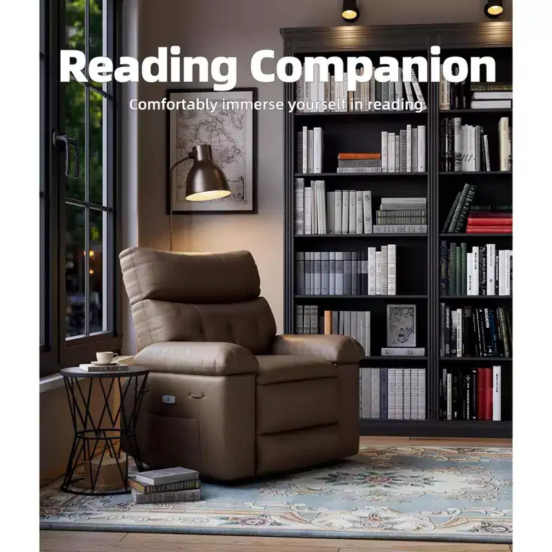 Fauteuil inclinable électrique en similicuir de 37,4 po, fauteuil inclinable réglable, rembourrage en éponge 1,5X, largeur d'assise, porte-gobelets, canapé simple ergonomique
