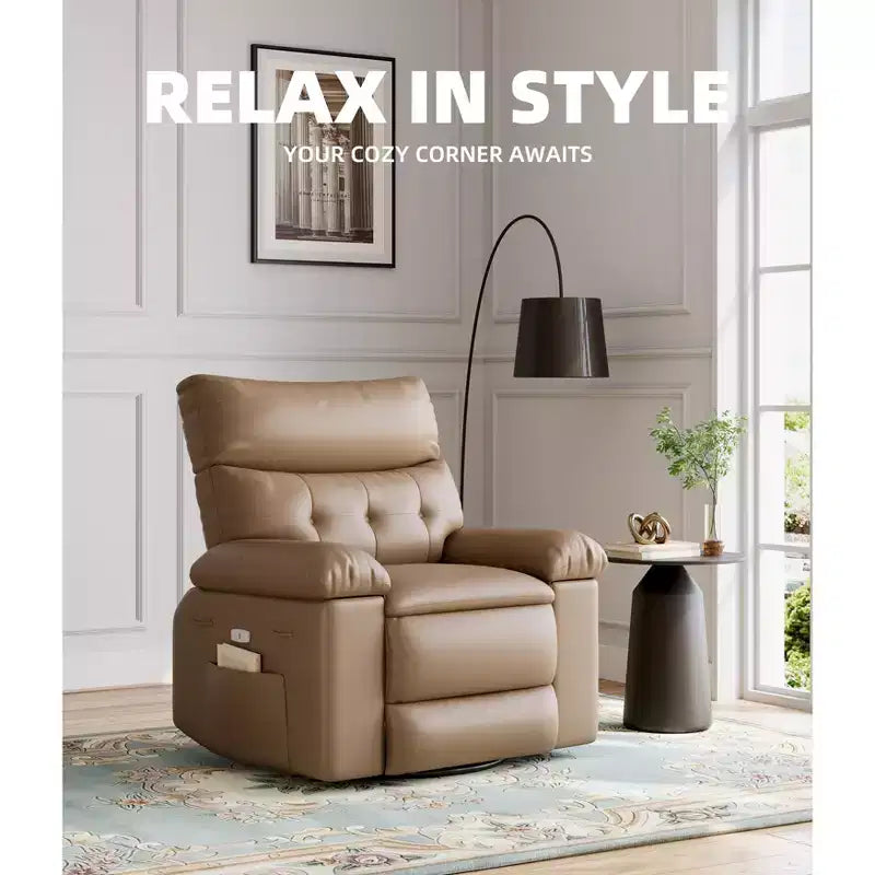 Fauteuil inclinable électrique en similicuir de 37,4 po, fauteuil inclinable réglable, rembourrage en éponge 1,5X, largeur d'assise, porte-gobelets, canapé simple ergonomique