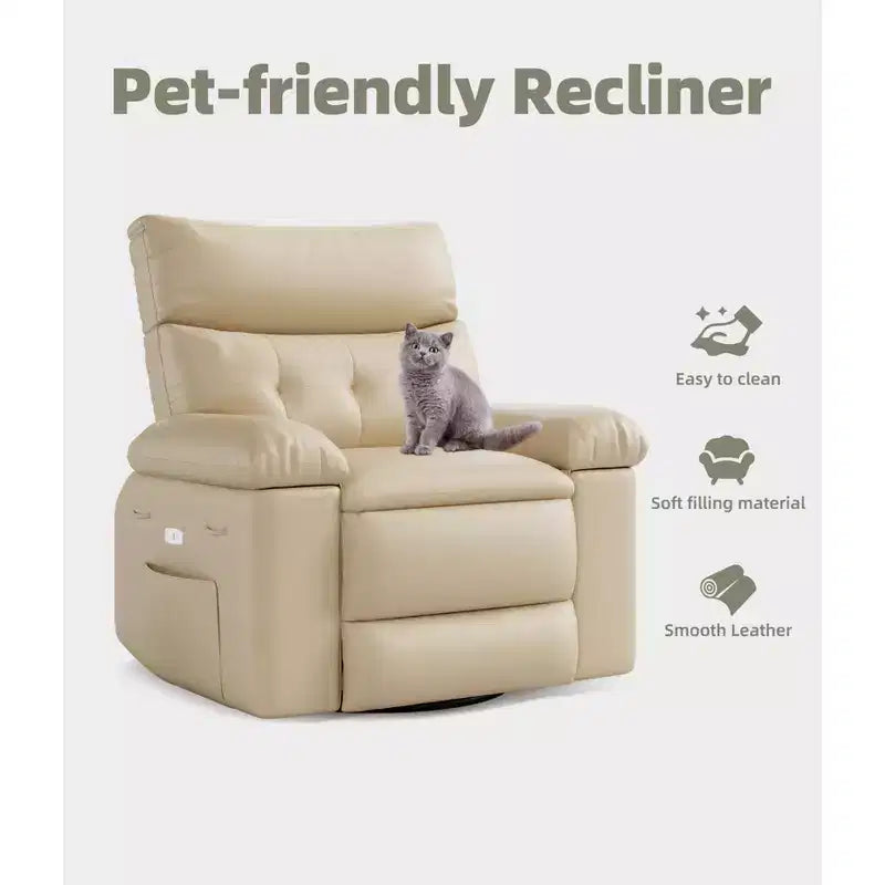 Fauteuil inclinable électrique en similicuir de 37,4 po, fauteuil inclinable réglable, rembourrage en éponge 1,5X, largeur d'assise, porte-gobelets, canapé simple ergonomique