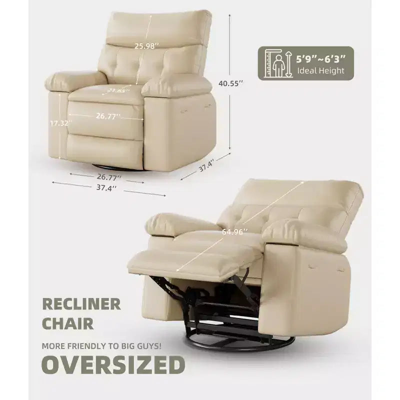 Fauteuil inclinable électrique en similicuir de 37,4 po, fauteuil inclinable réglable, rembourrage en éponge 1,5X, largeur d'assise, porte-gobelets, canapé simple ergonomique